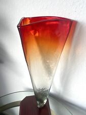 Large Hand Blown Amberina Glass Triangular Wall  Vase or  Centerpiece - 19” Tall picture