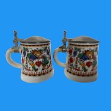 Miniature Germany Beer Stein Mugs Pewter Lid Couple Hugging Heart Flowers Design picture