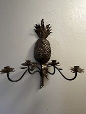 Pineapple Gilt Metal Wall Candle Holder Sconce Hollywood Regency Gold Vtg picture