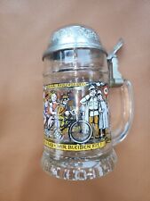 Vintage Radlerseidel Original Glass Beer Stein W/ Pewter Lid & Bell West Germany picture