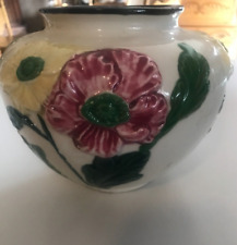 Beautiful Ceramic Embossed Pink and Yellow Pansies Flower Pot/Planter  5.5