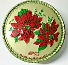 Vintage Shirley Jean Fruit Cake/Cookie Tin Gold w/Red Poinsettias-Beautiful Deco picture