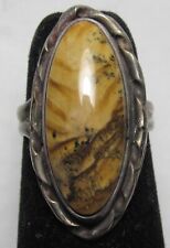 Navajo Brown Agate Jasper Aragonite Petrified Wood Ring  Sterling Silver Sz 4.5 picture