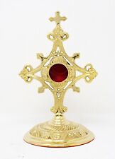 High Polished Brass Monstrance Reliquary for Relics for Catholic Church, 9 Inch picture