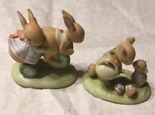 Set Of (2) Tiny Talk Collection Bunny Rabbits Riding A Bike & Watering The Flowe picture