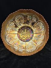 Antique Fenton Marigold Carnival Glass Bowl - PEACOCK & GRAPES Pattern - 8.5