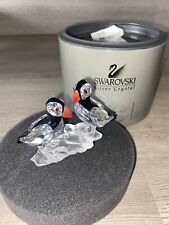 Swarovski Crystal Pair Of Puffins Figurine On Frosted Base 261643 picture