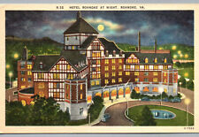 Roanoke VA Postcard Hotel Roanoke at Night Virginia Linen Unused Card Vintage picture