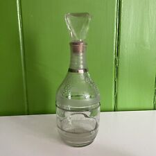 Glass Wine Liquor Decanter Etched Silver Band atomic Mid Century Modern Vintage picture