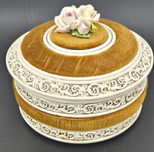 LG Vintage Rose Porcelain & Velvet Dresser Box~Jewelry Dish~Vanity 6.5