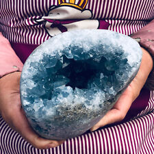 6.09LB natural blue celestite geode quartz crystal mineral specimen healing picture