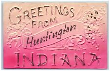 c1910's Greetings From Huntington Indiana IN, Airbrushed Glitter Posted Postcard picture