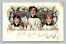 Vintage 1907 TUCK'S LOVING EASTER GREETINGS Embossed Postcard CHOIRBOYS Posted picture
