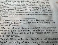 1835 William Henry Harrison Nomination New Jersey Pirates Cincinnati Newspaper picture