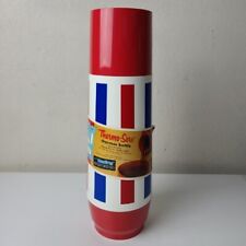 Vintage Thermo Serv Thermos Bottle With Rhino Wrap Red, White, and Blue NOS picture