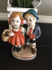 OCCUPIED JAPAN VINTAGE SATIN CERAMIC BOY AND GIRL FIGURINE picture