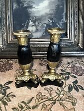 SUPERB PAIR OF FRENCH ANTIQUEEARLY CENTURY BRONZECANDLESTICKS 1820's picture