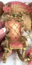 Vtg Pink Gold Tufted French VICTORIAN Rocking CHAIR XMAS Plastic ORNAMENT 1 picture
