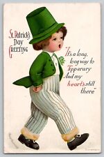 St. Patrick's Day Signed CLAPSADDLE Little Boy Singing Walking 1917 Vtg Postcard picture