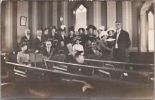 1910s RPPC Real Photo Postcard CHURCH INTERIOR with Choir and Band / Fashion picture