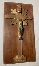 Antique 19th century bronze wood religious wall Jesus Christ crucifix cross picture