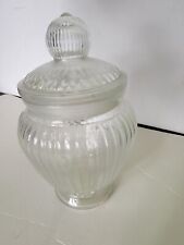 Anchor Hocking Lidded Jar Ribbed Crystal With Lid Vintage picture