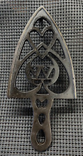 CAST IRON - W and Heart 3 footed Cathedral Style Sad Flat Iron Stand Trivet picture