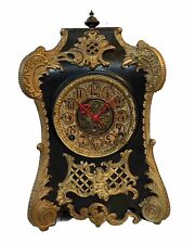 Victorian Antique F. Kroeber Black Iron Mantle Clock Red Hands ~ *Needs Service* picture