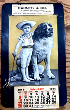 Vintage 1911 Ad Calendar BARNES & CO Boy & Dog Fort Worth Texas  ~ Advertising picture