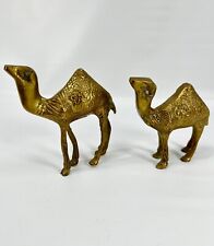 2- Vintage Etched Solid Brass Camel Figurine Middle East Decor Art Sculpture picture