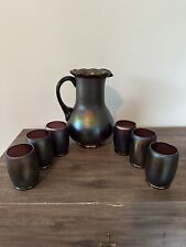 Fenton for Levay 1981 Purple Stretch Tankard Water Set Pitcher 6 Blown Tumblers picture