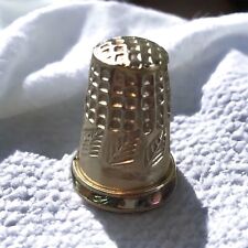 Antique Silver Sewing Thimble with Mother of Pearl Band Leaf Motif picture