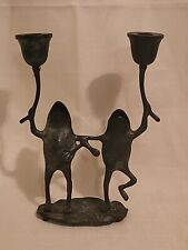 Vtg Department Dept 56 Frogs on Lilypad Candlestick Holder Bronze Patina India picture