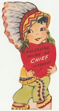 1950s Native American Girl Vintage Valentine Card Die Cut Play On Words MCM picture