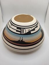 Hand Made Hand Painted Ceramic Navajo Vase Bowl Mountain Scene Signed picture
