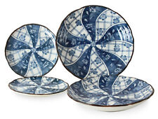Mino ware Japanese Ceramics 2 Pasta Plate & 2 Salad Plate set Spiral Flower picture