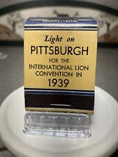 Vintage 1939 , Lite On PITTSBURGH matchbook. Full  Great Condition picture