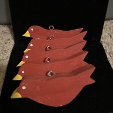 Vintage Wooden Hand Painted Cardinal Birds Christmas Ornaments Lot Of 5 picture