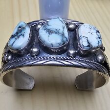 FRED GUERRO NAVAJO STERLING SILVER DRY CREEK TURQUOISE CUFF BRACELET 47.7 GRAMS picture