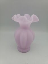 Fenton Lavender Lilac Satin Ruffled Melon Vase Vtg Hard To Find Purple picture