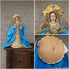 Antique spanish wood carved virgin mary Statue sculpture picture