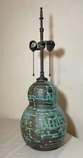antique ornate green drip glazed gourd pottery vase brass electric table lamp picture