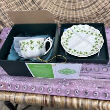 Shannon by Godinger Irish Porcelain Shamrock Clover Tea Cup and Saucer NIB picture
