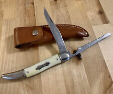 VTG 1959 COLONIAL USA 2 Blade FISH KNIFE OH STATE CARPENTER Convention w/Sheath picture