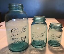 Antique lot BALL BLUE PERFECT MASON canning jars #3,12,15 pint, quart,1/2 gallon picture