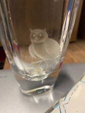 Heavy. Clear beautiful orrefors crystal vase w/etched Owl on Evergreen Branch  picture
