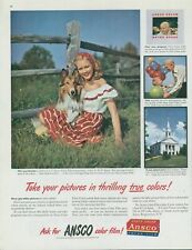 1948 Ansco Color Film Collie Dog Balloons Slide Church Fence Vintage Print Ad C9 picture