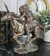 Native Indian Chief Spear Warrior With Eagle War Bonnet Roach On Horse Statue picture