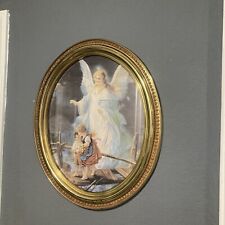 Vintage HOMCO HOME INTERIORS GUARDIAN ANGEL CHILDREN GOLD FRAME OVAL PICTURE picture