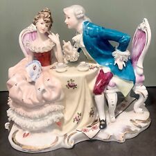 VTG 1970s Porcelain Statue Gentleman & Lady Talking Having Louis XV Style 8.5
